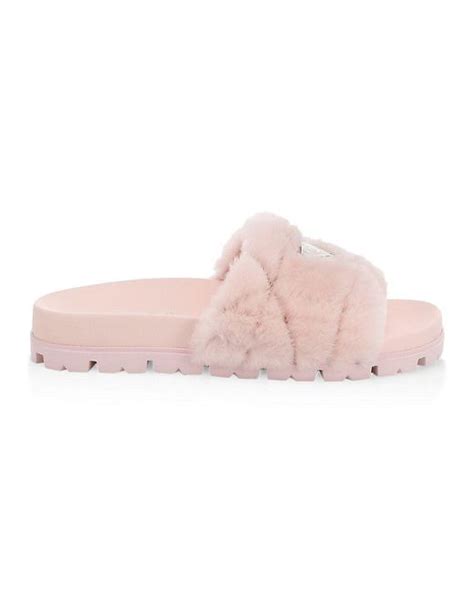 prada fur slides pink|designer prada slides.